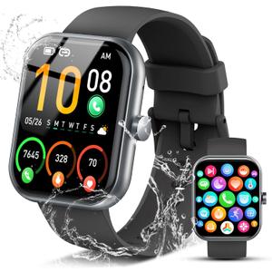 Smart Watch for Men Women, 1.96" HD Fitness Tracker Running Watch (Answer/Make Call), IP68 Waterproof,Pedometer, Sleep/Step/Activity/Heart Rate Monitor,110+ Sport Mode Smartwatch for iOS Android Phone (Black)