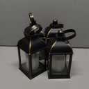 Vintage Lantern Decorative LED Flickering Flameless Candle with Timer, Battery Powered LED Decorative Hanging Golden Brushed Black Lanterns for Indoor Outdoor Garden Yard Home Decor(2 Pack)