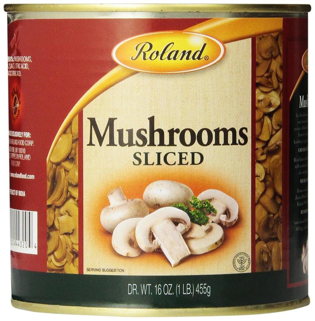 Roland Foods Canned Sliced Button Mushrooms, 16 Ounce Can, Pack of 4 BB: 10/22/2028