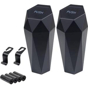 Car Trash Can, 2 Pack Car Trash Bin with Lid, Car Accessories for Women Interior, Car Garbage Can with Additional 2 ABS Hooks and 60pcs Trash Bags, Suitable for Home, Office, Car Organizer, Black