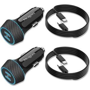 2 Pack 90W USB C Car Charger Super Fast Charging for iPhone 17 Pro Max/Air/16/15/iPad, Samsung Android Phone, Dual 45W PD Port Auto Accessories, 12V Cigarette Lighter Adapter with 3.3 ft Type C Cord