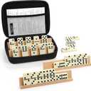 Jumbo Dominos Set for Adults with 4 Wooden Racks/Trays, Double 6 Dominoes Travel Set with Portable Case Double Six Dominoes Set with 4 Tiles Holders, 28 Tiles Dominos Set for Family Board Games (White)