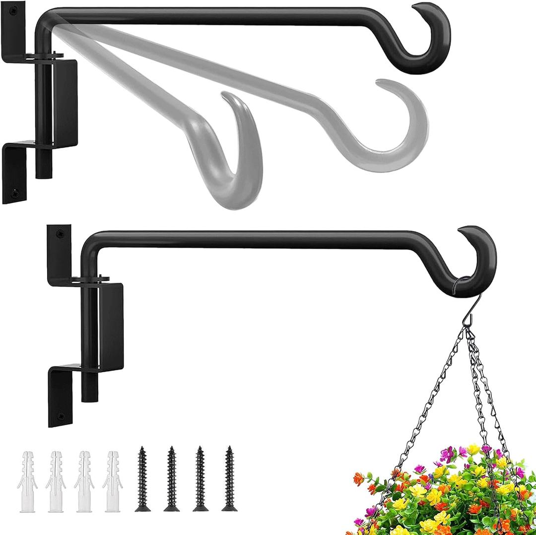 2 Pack 11.5 inch Swivel Plant Hanger Hook Indoor Outdoor, Rotatable Plant Wall Hooks, Hanging Brackets for Hanging Flower Basket, Bird Feeder, Wind Chimes