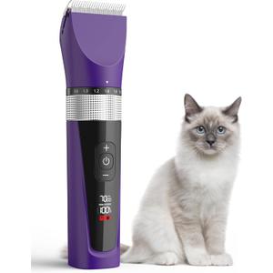 Oneisall Cat Clippers for Matted Hair, 5-Speed Low Noise Cat Grooming Kit with 6-in-1 Adjustable Blade, Waterproof Cat Hair Trimmer for Long Hair, Cat Shaver with Guard Combs for Dogs Cats Animals (Purple)