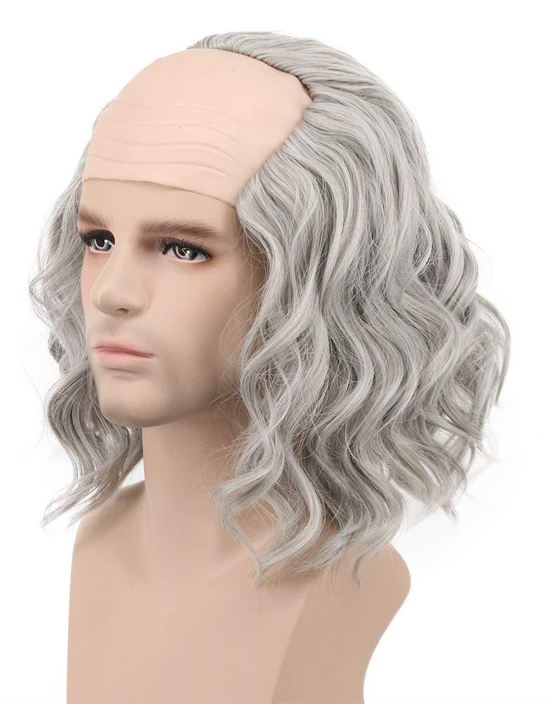 karlery California Colonial Man Short Bob Curly Scientist Bald Wig Halloween Cosplay Anime Costume Party Wig