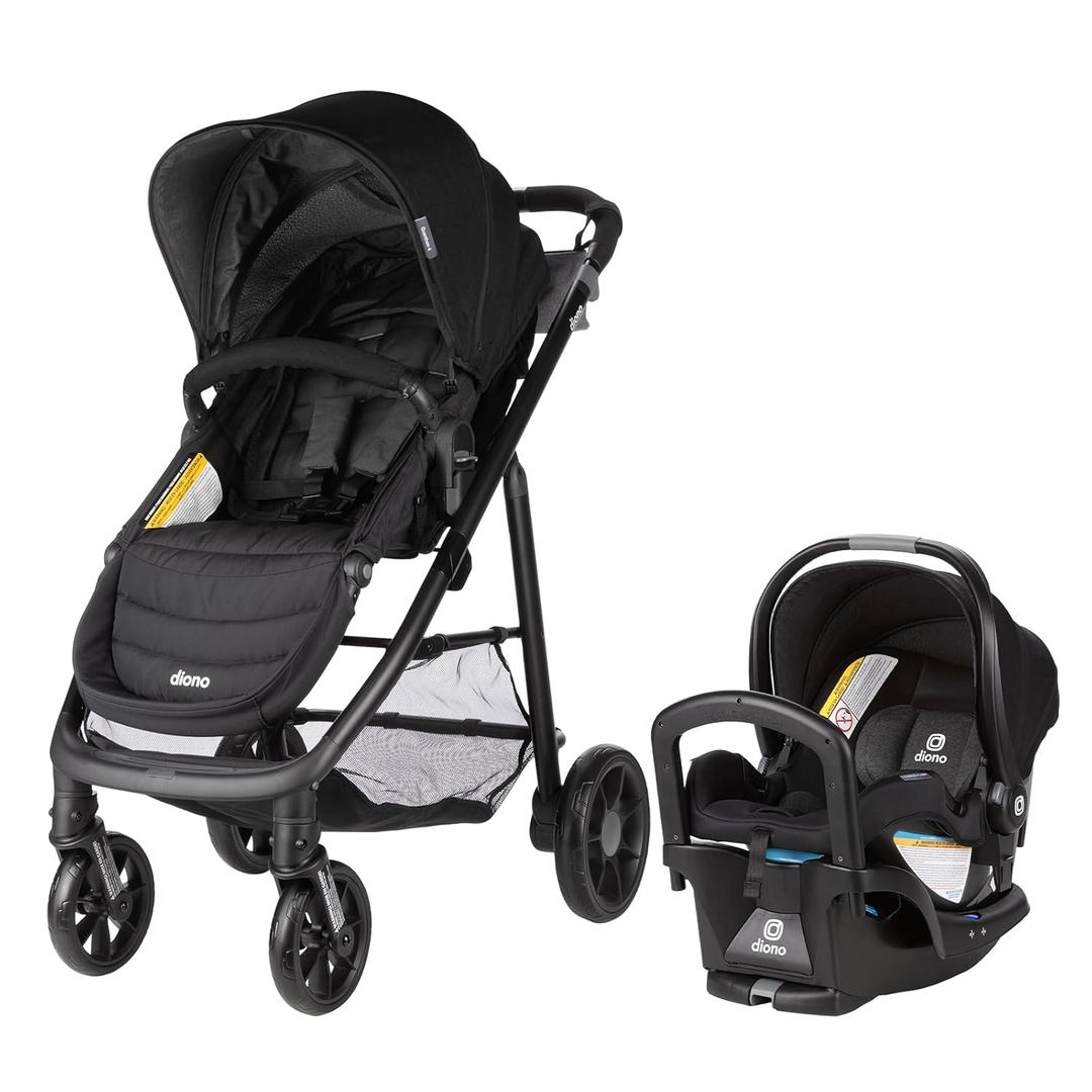 Diono Quantum 4 3-in-1 Travel System with LiteClik 30 R SafePlus Infant Car Seat and Base, Rear-Facing for Infants 4-30lbs, Includes Infant Car Seat Folding Stroller and Toddler Seat (Black Jet)