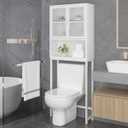 Launica Over the Toilet Storage Cabinet, Over Toilet Bathroom Organizer with Mesh Doors and Shelves, Freestanding Bathroom Storage Cabinet Above Toilet, Wood and Metal, White Oak
