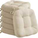 Codi 6 Pack Dining Chair Cushions, Thick Chairs Pads for Indoor Kitchen Room - Washable, Non-Slip Seat Cushion with Ties, 16.5"x16.5"x 3.5", Set of 6, Beige
