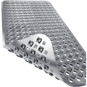 Yimobra Bathtub Mat Non Slip, 34.5x15.5 Inch Long Shower Mat with Drain Holes Suction Cups, Bath Mats for Inside Shower, Machine Washable, BPA, Latex, Phthalate Free, Gray