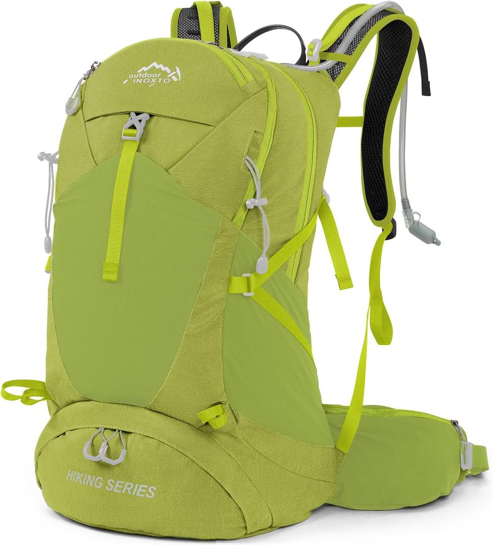 IX INOXTO Hiking Backpack, 26L Waterproof Hiking Daypack with 3L Water Bladder and Rain Cover, Lightweight Travel Camping Backpack for Men Women (Fruit Green)