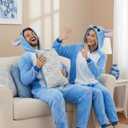 Adult Onesie Halloween Costume Unisex Animal Pajamas Cosplay One Piece Sleepwear for Women and Men (Blue, S)
