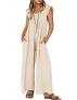 ZESICA Women's Sleeveless V Neck Jumpsuits Summer Casual Loose One Piece Overalls Oversized Wide Leg Rompers with Pockets, L