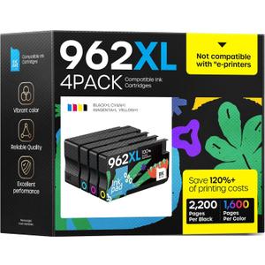 962XL Ink Cartridges Combo Pack Compatible for HP Ink 962XL 962 Black and Color Combo Pack Replacement for HP Officejet Pro 9010 9015 9016 9018 9020 9025 Printers, No e Series Printer (4 Pack)