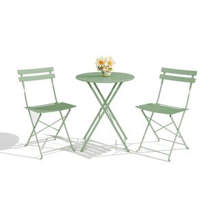 3-Piece Folding Bistro Set, Outdoor Patio Furniture Set with 2 Chairs & 1 Table, Space-Saving Foldable Balcony Garden Set with Heavy-Duty Powder-Coated Steel Frame, No Assembly Required, Green