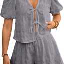 Glozeplus Women's 2 Piece Jumpsuit Floral Print Summer Half Sleeve Thin Coat Bodycon Short Pant Set Outfits (Purple, XL)