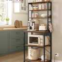 VASAGLE Bakers Rack with Power Outlet, 23.6 Inches Coffee Bar for Kitchen with Storage, 6-Tier Kitchen Shelves with 6 Hooks, Microwave Stand, Industrial, Rustic Brown and Ink Black UKKS124K03