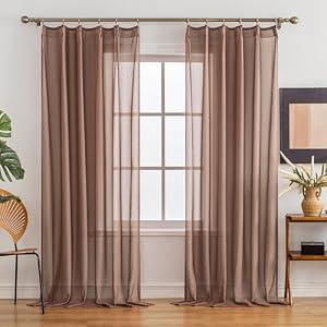 Pinch Pleated Sheer Curtains 120 Inches Long 2 Panels Set Light Filtering Sheer Privacy Semi Voile Drapes with Pinch Pleated Design for Living Room Bedroom(Mocha Mousse, 42 W x 120 L, 2 Panels)