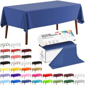 CXPSINC 54 Inch X 300 Feet Plastic Table Cover Roll Disposable Tablecloth with Slide Cutter for All Type/Shape Tables | Party, Banquet, Birthdays, Weddings(Navy Blue, 300 Feet)