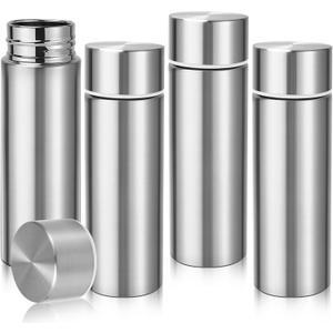 4 Pack Mini Water Bottles, 4.4 Oz Insulated Stainless Steel Bottle, Slim Purse Water Bottles, Leak Proof Flask Keeps Drink Cold and Hot for Purse Women Lunch Bag Coffee (Silver)