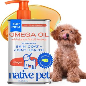 Native Pet Omega 3 Fish Oil for Dogs & Cats - Promotes Healthy Skin, Shiny Coat, & Strong Joints - Made with Wild Alaskan Salmon Oil for Dogs  Tasty, Fast-Absorbing Omega 3 6 9 Liquid Supplement- 8oz