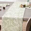 jinchan Spring Table Runner Linen Farmhouse Table Cloth Green Floral Decorative 72 Inch Botanic Printed Burlap Handcrafted Flax Coffee Table Decor 1 Panel Sage Green on Beige