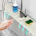 24'' Faucet Mat for Kitchen Sink [5Slope Fast Self-draining] Faucet Mat Kitchen Sink Splash Guard Silicone Sink Faucet Mat Splash Guard Kitchen Sink Area Tidy Splash Faucet Guard Draining Mat-Beige
