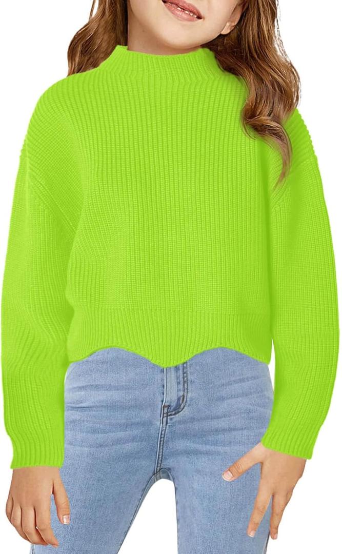 Haloumoning Girls Mock Neck Sweaters Kids Fall Fashion Long Batwing Sleeve Rib Knit Pullover Clothes 5-14 Years (Green)