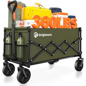Originsure Collapsible Wagon Cart Foldable - Lightweight Portable Heavy Duty Folding Beach Wagons with Wheels - Outdoor Utility Carts for Grocery, Camping, Shopping, Sports with Large Capacity - Green