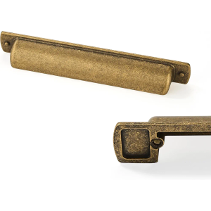 6 Pack Brass Cup Pulls 3.8"(96mm) Center to Center Drawer Pulls Antique Brass Cabinet Cup Pulls Kitchen Cabinet Hardware Vintage Gold Cabinet Handles Aged Bin Cup Drawer Handles Brass Knobs