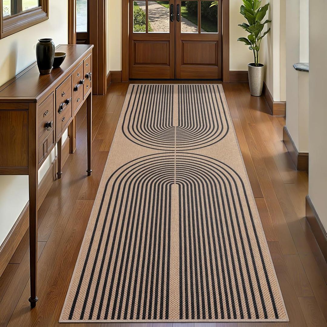 Tangsoo Rainbow Easy Jute Rug 2.6x8 Washable Runner Rug for Hallways,Non-Slip Thin Black Outdoor Rug,Modern Farmhouse Carpet for Porch Laundry Bedroom Living Room Entryway Tangsoo Rainbow Easy Jute Rug 2.6x8 Washable Runner Rug for Hallways,Non-Slip Thin Black Outdoor Rug,Modern Farmhouse Carpet for Porch Laundry Bedroom Living Room Entryway