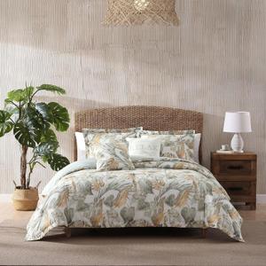 Tommy Bahama - Queen Comforter Set, Tropical 5-Piece Cotton Bedding with Matching Shams & Bonus Throw Pillows, Contemporary Bedding Set (Raw Coast Green, Queen)
