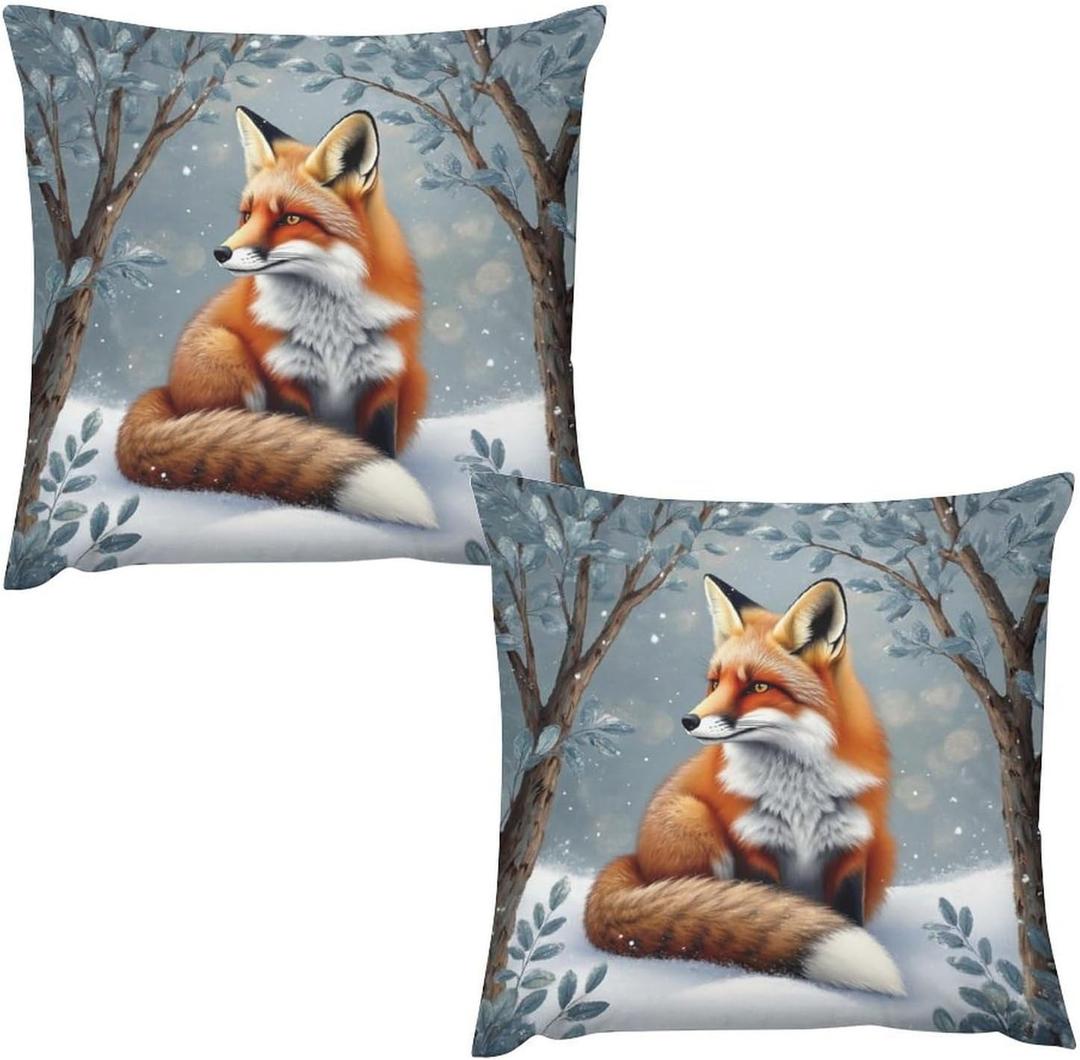 Vintage Red Fox Pillow Cover Set of 2 Fox Decor Throw Pillow Covers 18x18 Fox Gifts Square Pillowcases for Sofa Couch Bedroom Living Room