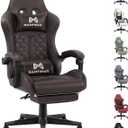 Gamtimer Gaming Chair, Ergonomic Computer Chair with Footrest and Lumbar Support, Breathable PU Leather, Large Gaming Chair, Height-Adjustable 360 Degree Swivel Chair (Brown)