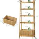 Bamjoy Bamboo Ladder Shelf, Bookshelf with 4 Display Shelves and 1 Open Storage Basket, Multifunctional Storage Rack Organizer for Home Office, Bedroom, Living Room, 66 H Natural, 11.6" Width