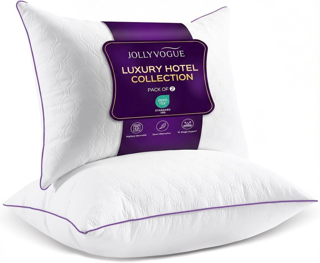 JOLLYVOGUE Pillows King Size Set of 2, Bed Pillow for Side, Back, and Stomach Sleepers, Down Alternative Filled Pillows, Luxury Hotel Quality and Machine Washable, 34" x 17", 2 Pack