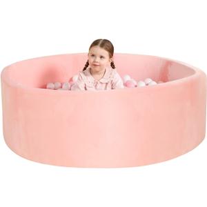 TRENDBOX Extra Large Foam Ball Pit for Toddlers, 47x14 inch Soft Baby Ball Pit with Washable Velvet Cover (Balls not Included)-Pink (47inch, 4-pink)