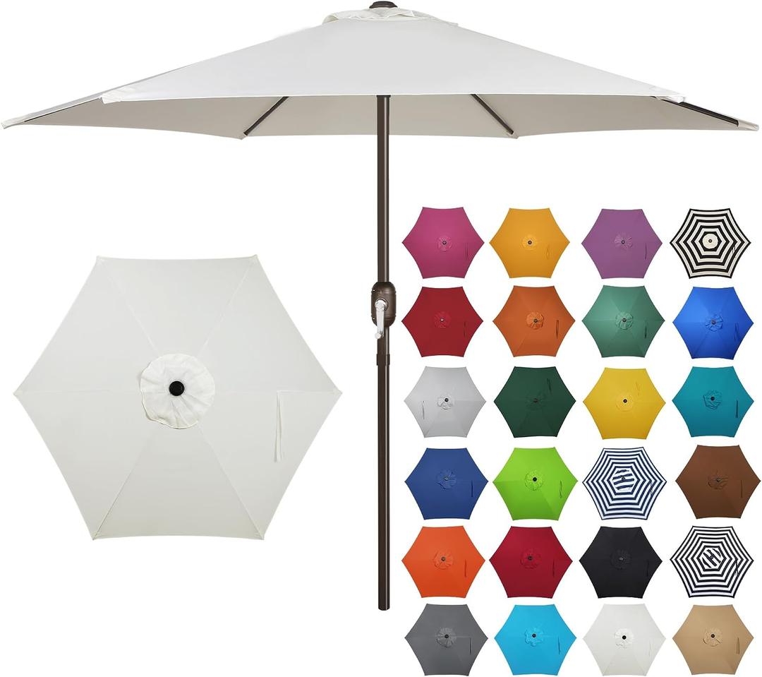 7.5 ft Patio Umbrella, Yard Umbrella, Outdoor Market Umbrella with Push Button Tilt Crank (Creamy White)