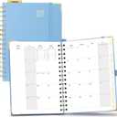 POPRUN Monthly Planner 2026-2027 Spiral Hardcover (6.25'' x 8.5''), 18 Months Calendar (Jan.2026-Jun.2027) - 2 Pages per Month with Dotted Note Pages, Sunday Start, Laminated Tab - Haze Blue