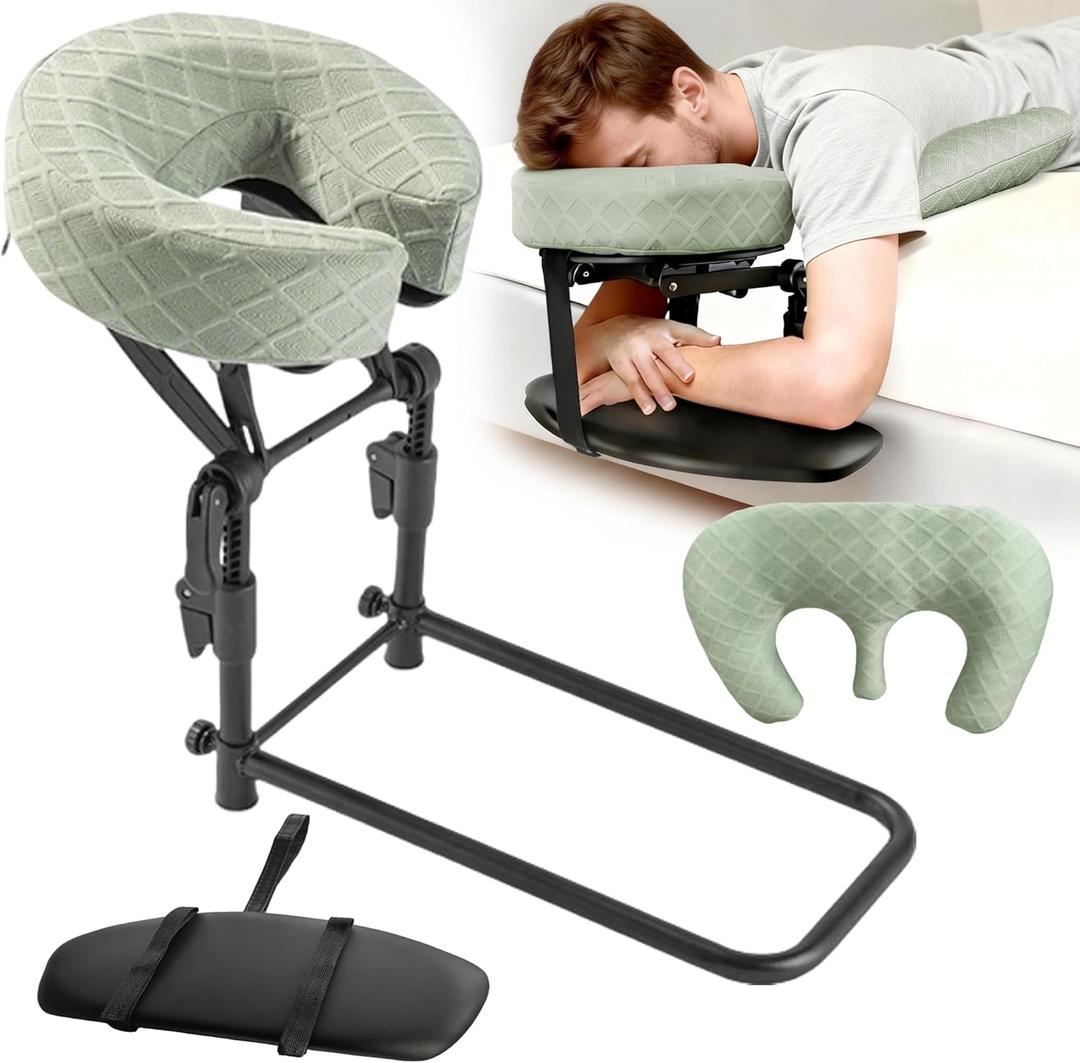Massage Headrest for Bed(with Extra Long Armrest Shelf), Adjustable Massage Face Cradle at Home, Portable Massage Table Kit for Sleeping Mattress, Face Down Pillow After Eye Surgery