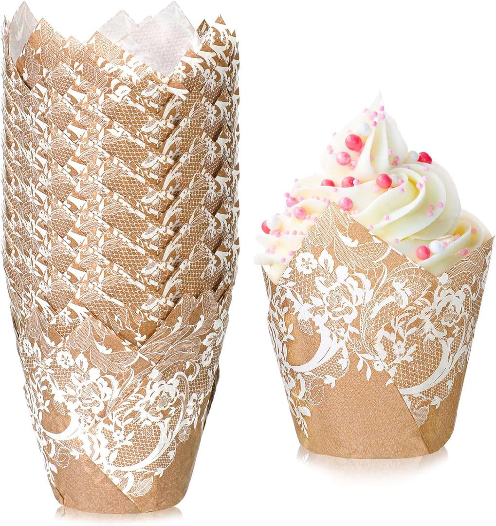 Nuenen 200 Pcs Wedding Tulip Cupcake Liners Bridal Shower Muffin Liners Baking Cups Greaseproof Paper Cupcake Wrappers Cups for Party Wedding Anniversaries Birthdays Supplies