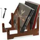 Records Holder, 3-Tier Vinyl Record Storage Display Shelf for LP Albums, Books, Magazines, with Wooden Frame and Metal Construction, Includes Cleaning Brush and Mounting Hardware