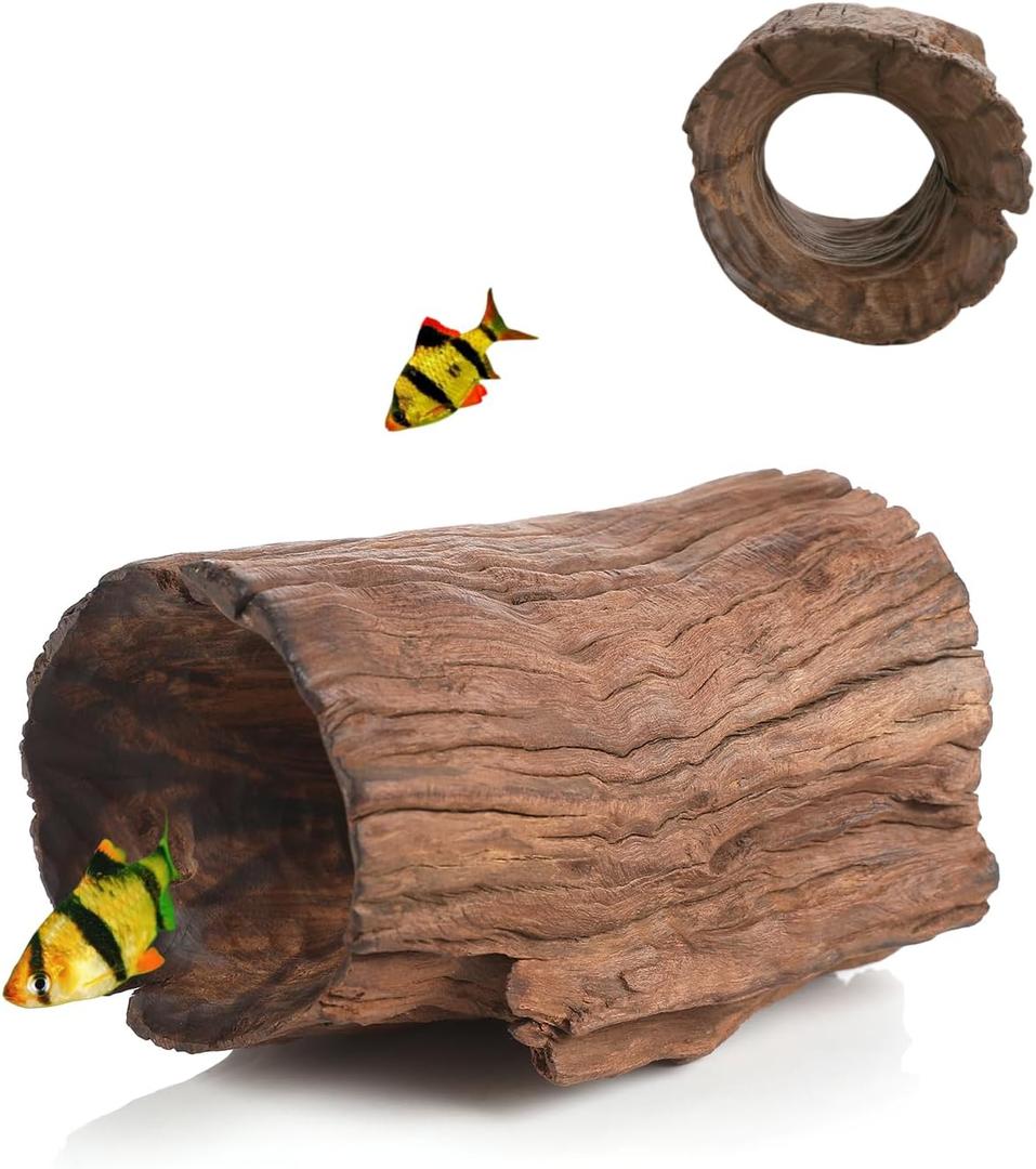 Betta Wood Tunnel Tube,Betta Fish Toys Hideout for Aquarium Fish Tank Decorations-Reptile Hide-Snake Hide-Cave for Turtle Habitat Shelter for Crayfish Shrimp and Other Aquatic Pets 5.5-7.1" (single hole)