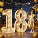 Marquee Numbers 3 Feet Tall Large Light Up Numbers 18th Birthday Decorations Big Yellow Light Outdoor Anniversary Decorations Balloon Arch Kit Party Backdrop 18