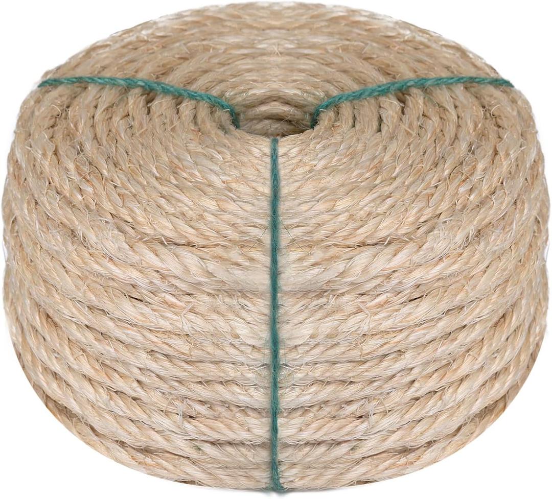Eunice Natural Sisal Rope for Cat Scratching Post 1/6 Inch 4mm 164-Feet for Cat Tree Tower Repair and Scracthing Post Replacement, DIY Hemp Twine Ropes Sisal Rope for Cats for Scratching Furniture