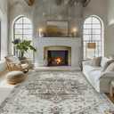 Washable Rug Living Room Rugs: 8x10 Area Rug Large Soft Boho Vintage Medallion Carpets Indoor Floor Anti Slip Non-Shedding Thin Carpet for Bedroom Dining Room Farmhouse Nursery Home Office-Taupe (8ft x 10ft)