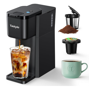 Tastyle Mini Hot and Iced Coffee Maker Single Serve, for K Cup and Ground, 6 to 14 Oz Brew Sizes, with Recipe Book, for Home, Travel, RV, Office and Dorm, Classic Black (2.0 Version)