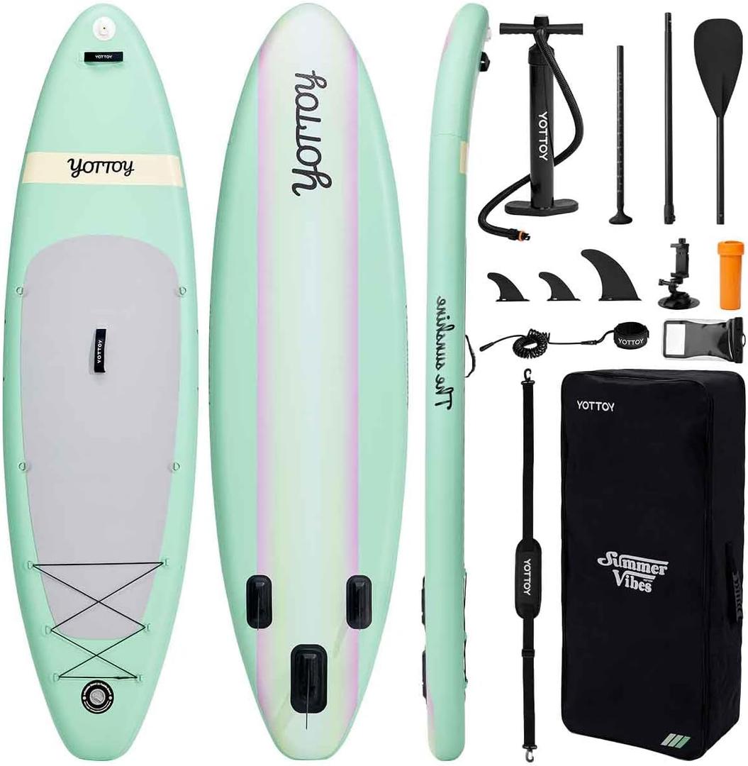 YOTTOY Inflatable Stand Up Paddle Board,Stable Lightweight 10'5" SUP with Non-Slip EVA Deck, Premium Paddleboard Accessories, Three-Fin System & Carry Bag,All-Around Inflatable SUP