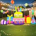 8FT Inflatable Happy Birthday Cake Decoration with Candles Blow up Outdoor Yard Decorations, Built-in LED Lights for Holiday Party Garden Lawn Indoor Home Celebration