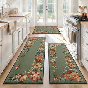Kitchen Rugs Set of 3, Washable Non-Slip Kitchen Mats for Floor with Rubber Backing, 1'8" x 4'11"