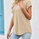 Imily Bela Womens V Neck T-Shirt Summer Cap Sleeve Dressy Casual Tops Eyelet Embroidered Fashion Tees (S)
